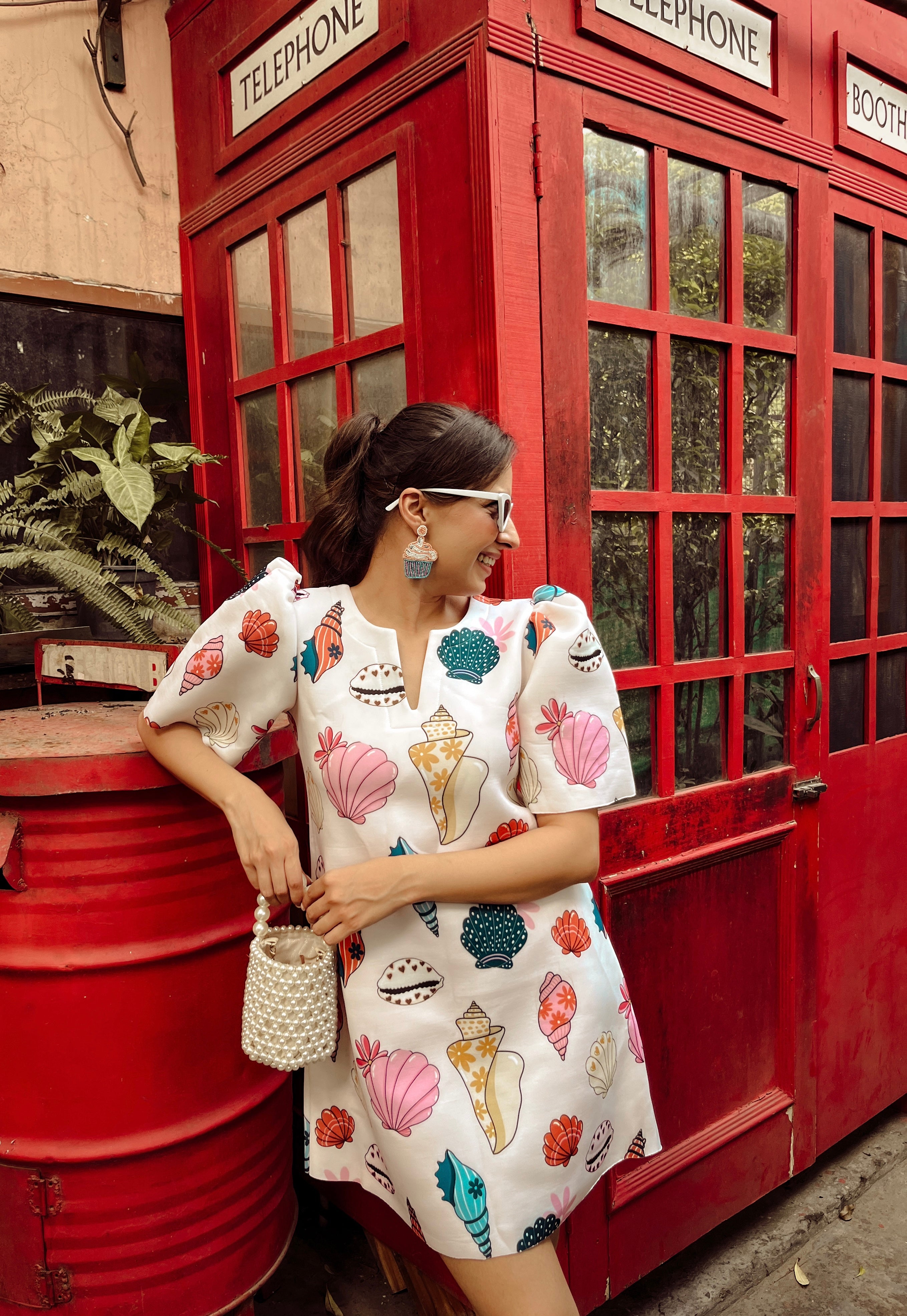 shell dress Beyond The Sea Cowrie Mini rhinestones and beads ASOS DESIGN embellished shell detail