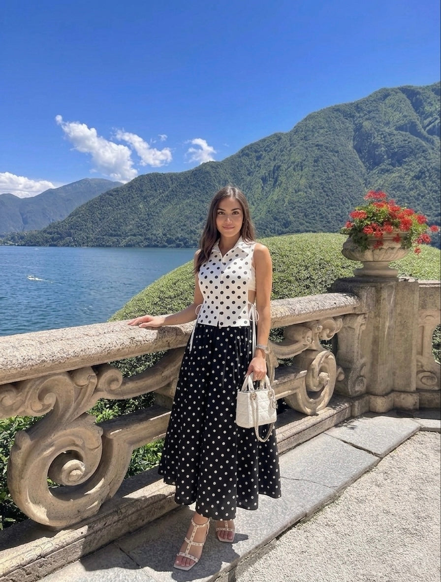 BLOCK POLKA SKIRT SET