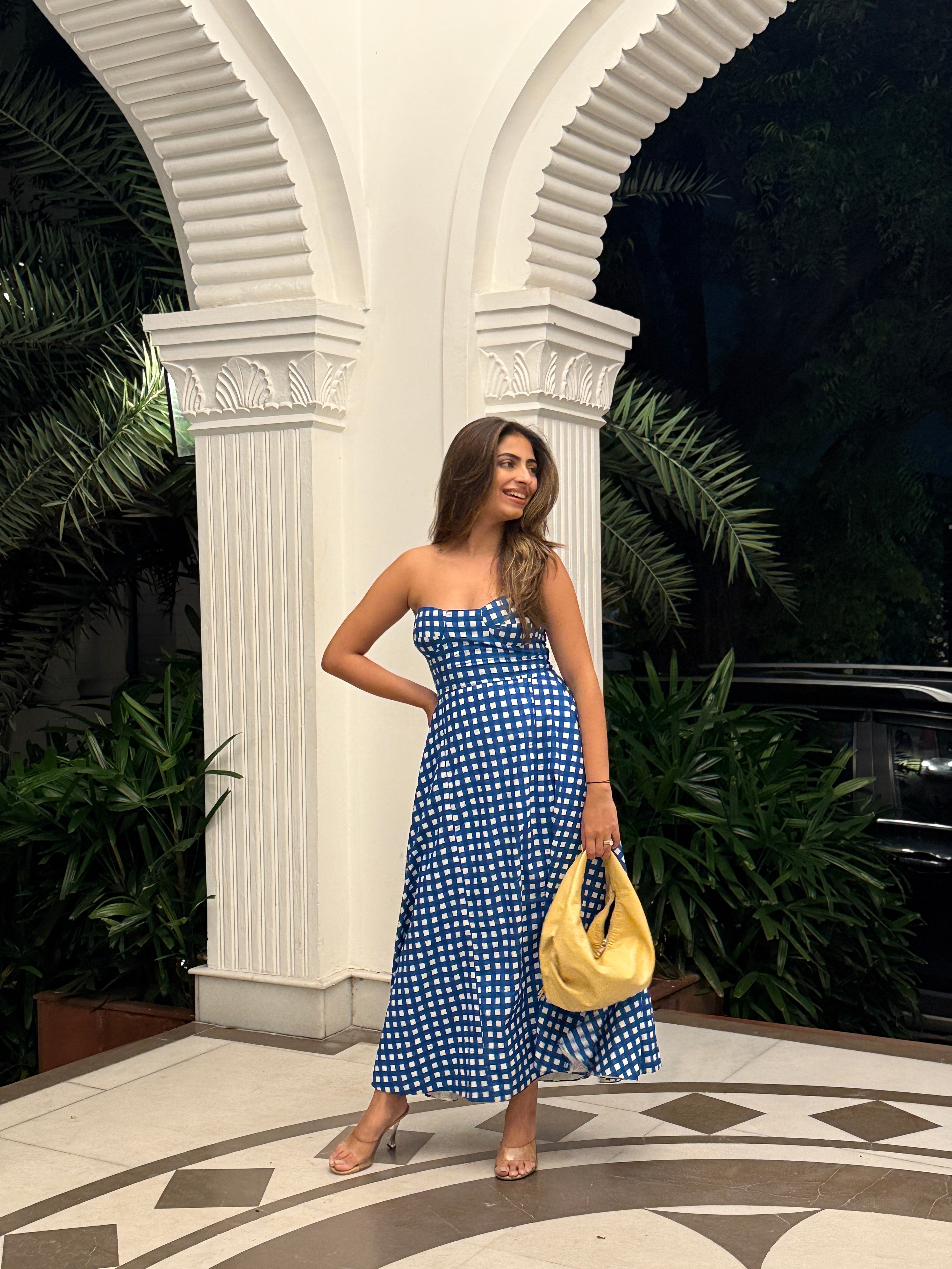 BLUE CHECKERED DRESS M