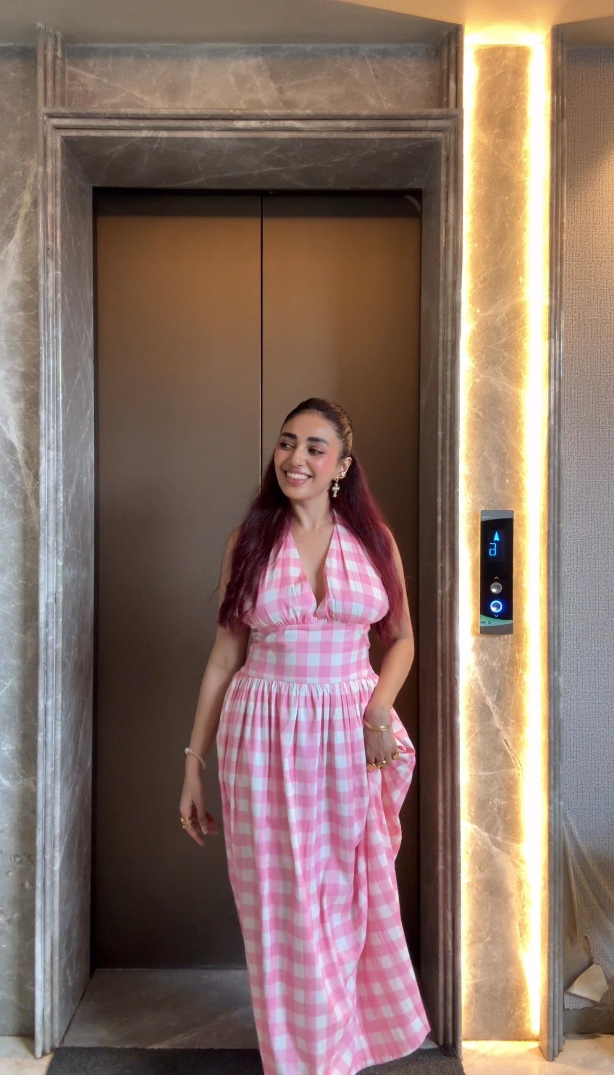 PINK CHECKERED DRESS