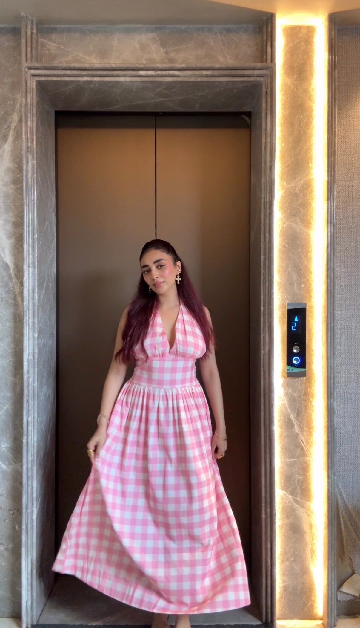 PINK CHECKERED DRESS