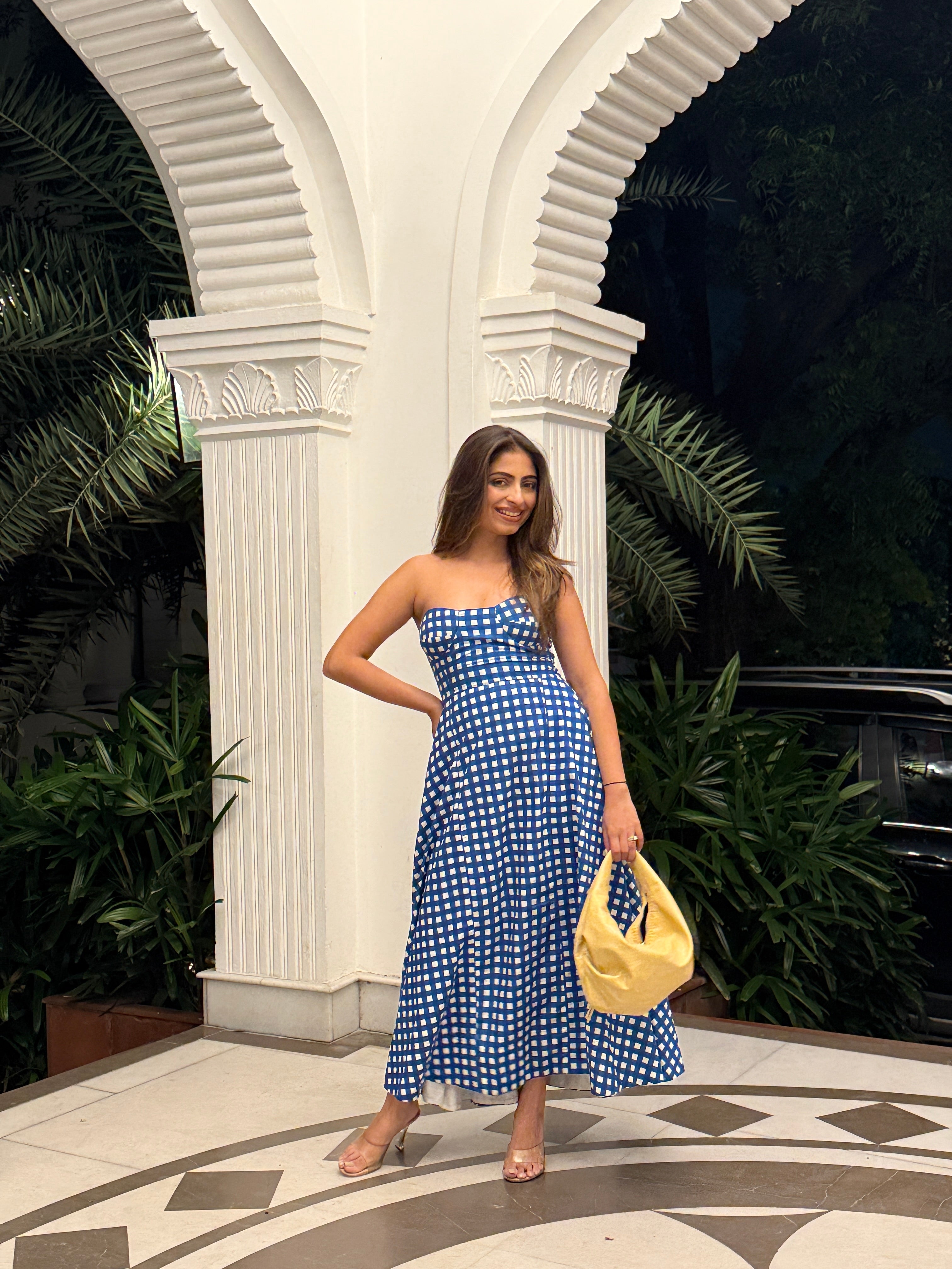 BLUE CHECKERED DRESS M