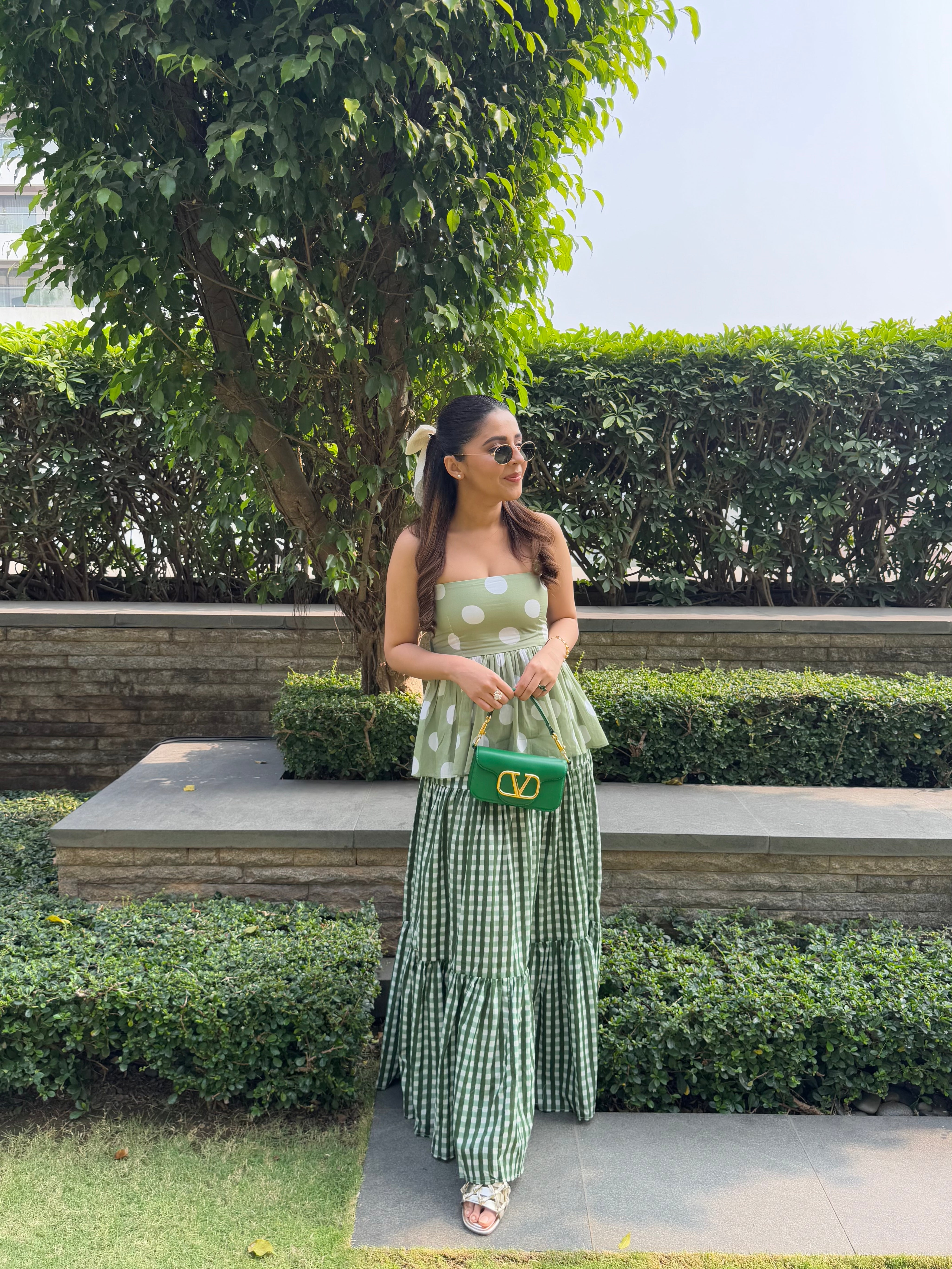 GREEN POLKA DOT SKIRT SET