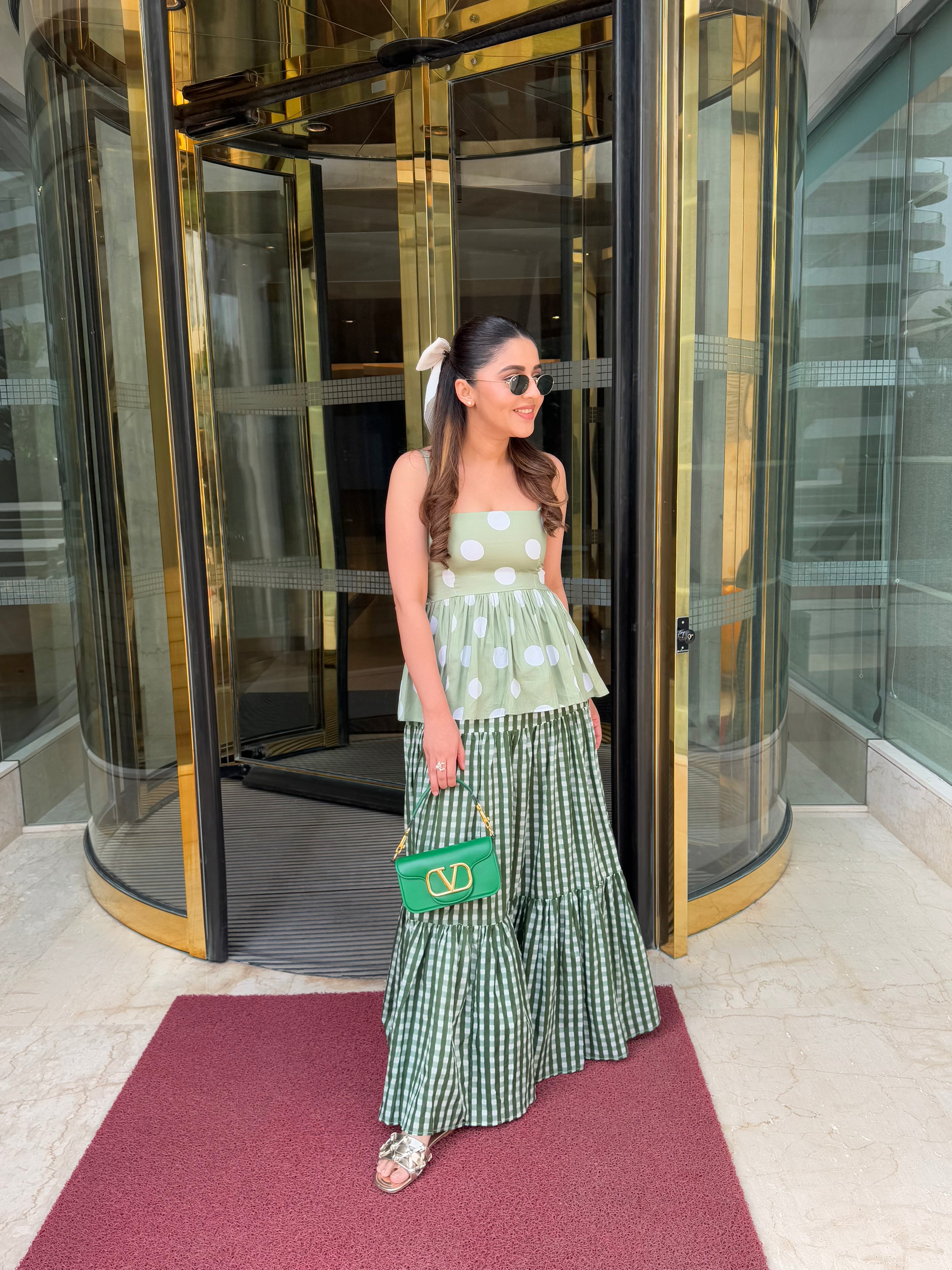 GREEN POLKA DOT SKIRT SET