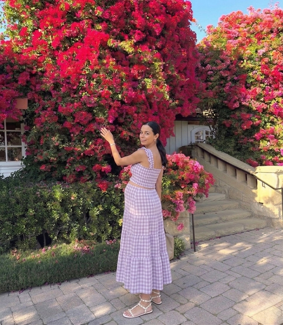 LILAC  CHECK SKIRT SET