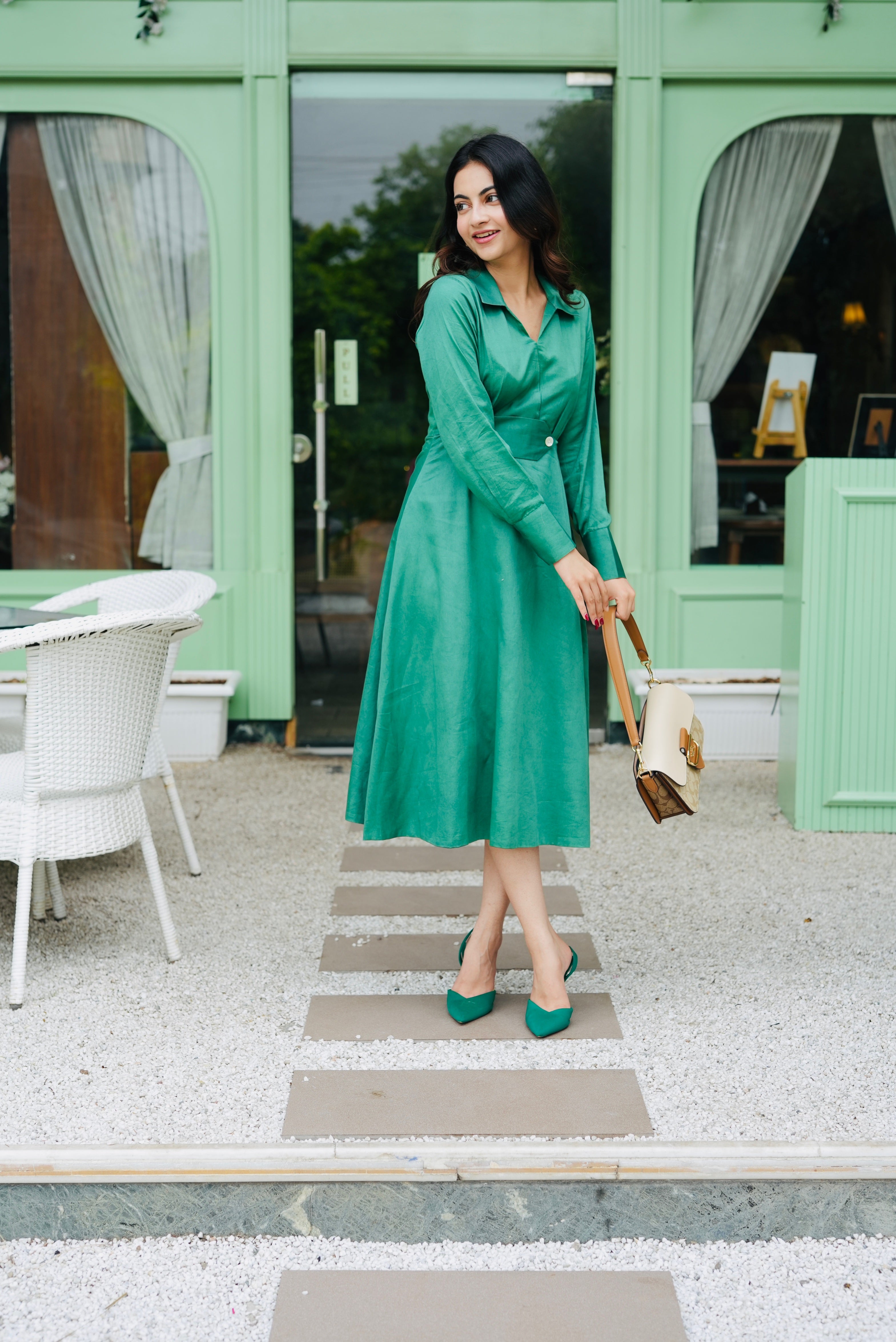 fit and flare cocktail dress SAU LEE Porter in Jade Green Split Ruffles Prom Dresses Jade green 1920s dress with