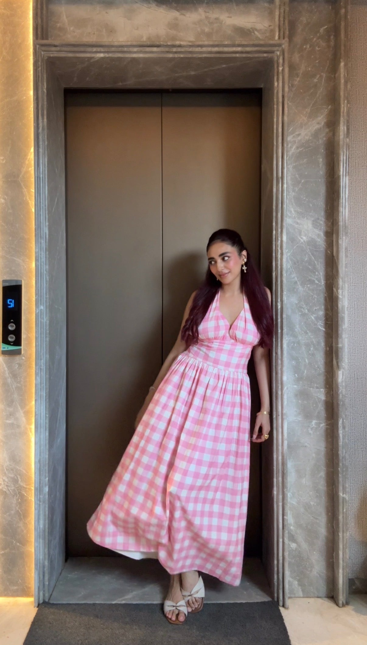 PINK CHECKERED DRESS